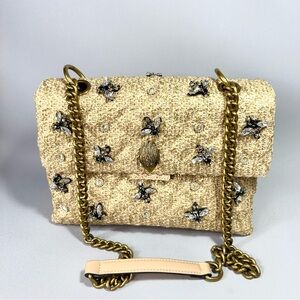 Kurt Geiger Large Gold Raffia Crystal Bee Embellished Shoulder Bag